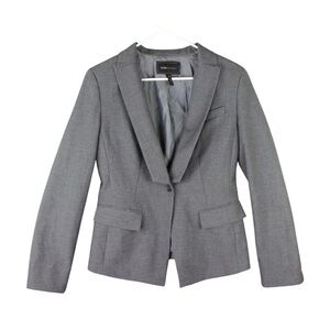 BCBG Maxazria Women Gray Blazer Size M One Button Stretch Lined Jacket EUC